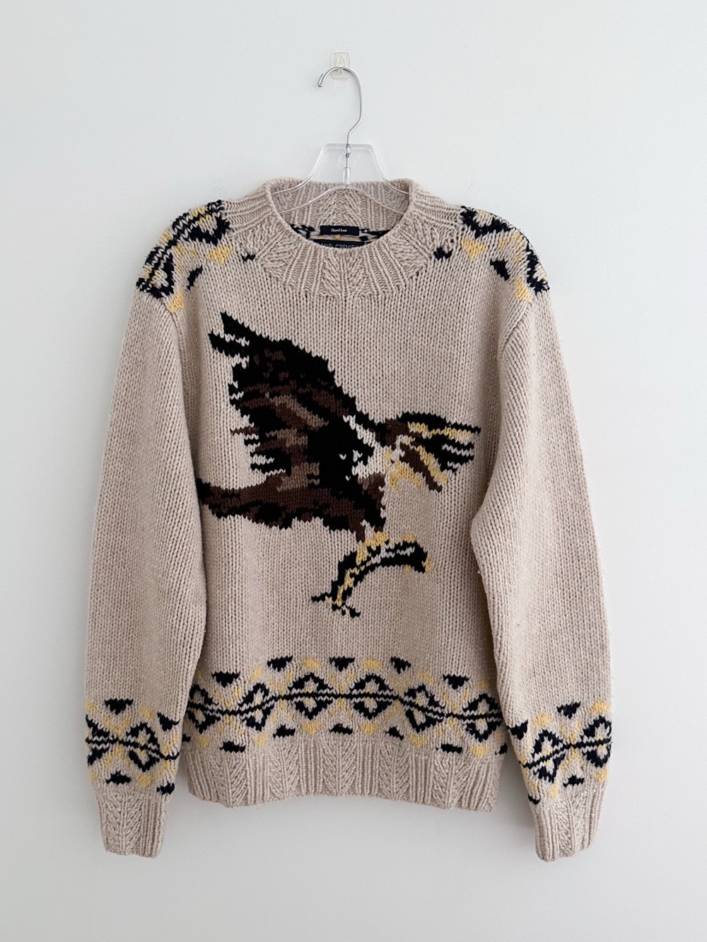 Daniel Cremieux Hand Knit 100% Lambswool Eagle Sweater 90s Grandpacore Size L